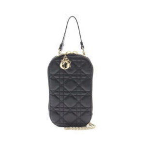 Dior Lady Phone Holder Cannage Handbag Leather Black